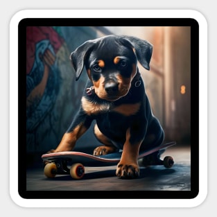 Rottweiler puppy skateboarder Sticker